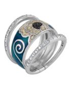 18k White Gold 3-part Enamel Ring W/ Diamonds, Gray/blue,