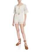Bianca Pleated Crochet-trim Romper