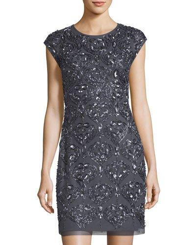 Cap-sleeve Beaded Cocktail Dress