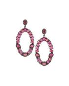 Composite-ruby & Diamond Oval Drop Earrings
