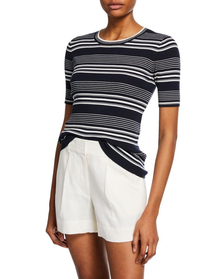 Panel-stripe Ribbed Crewneck Tee