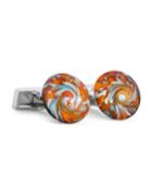 Swirled Round Multicolor Glass Cufflinks