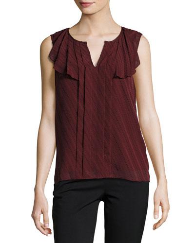 Split-neck Ruffle Lace Top, Burgundy/baez