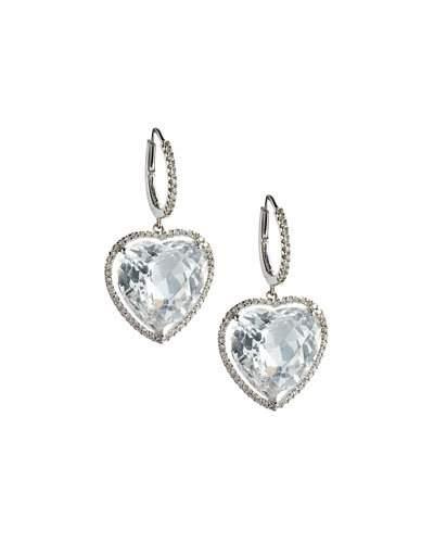 18k White Topaz & Diamond Heart Drop Earrings,