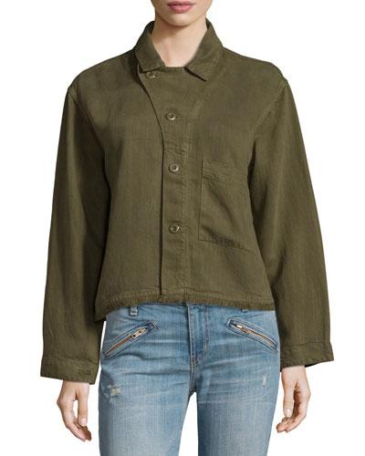 Frayed Linen-blend Jacket, Dark Olive
