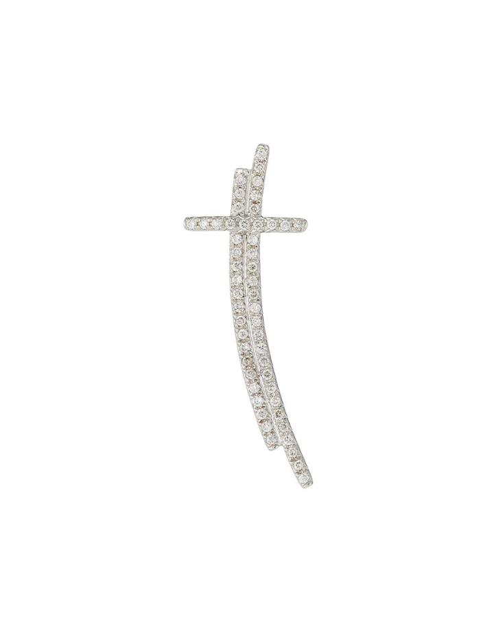 18k White Gold Diamond Curved Double-cross Pendant