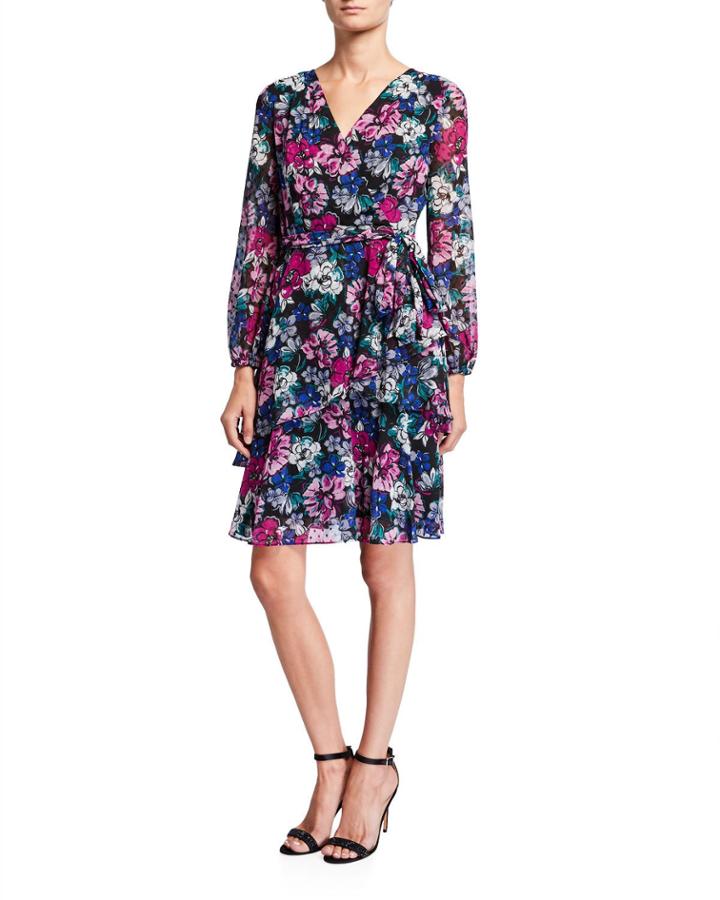 Long-sleeve Clip Dot Floral Dress