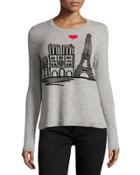 Cashmere Skyline-print Sweater, Heather Gray