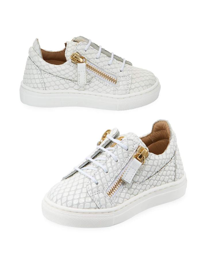 Snake-embossed Leather Low-top Sneakers, Toddler