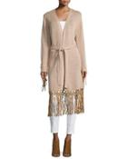 Haute Hippie Long Belted Cardigan, Nude