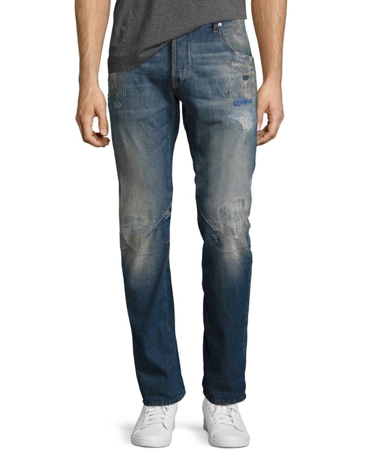 Arc 3d Slim Distressed Patch Jeans, Medium Vintage Blue
