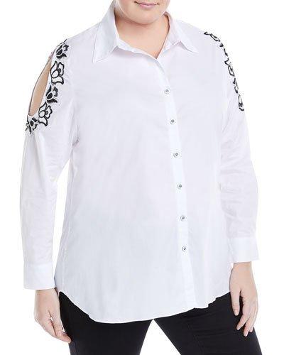 Embroidered Cold-shoulder Blouse,