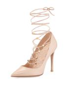 Rockstud Lace-up Pointed-toe Pump, Poudre