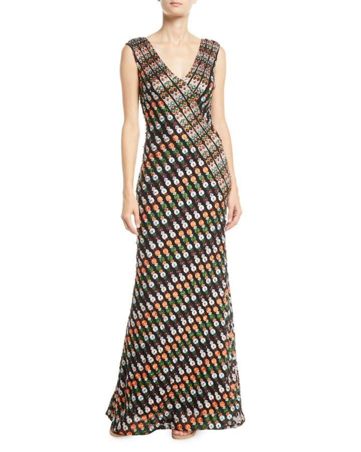 Multicolor V-neck Sleeveless Gown