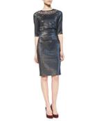 Goray Bejeweled Chiffon-inset Brocade Dress,