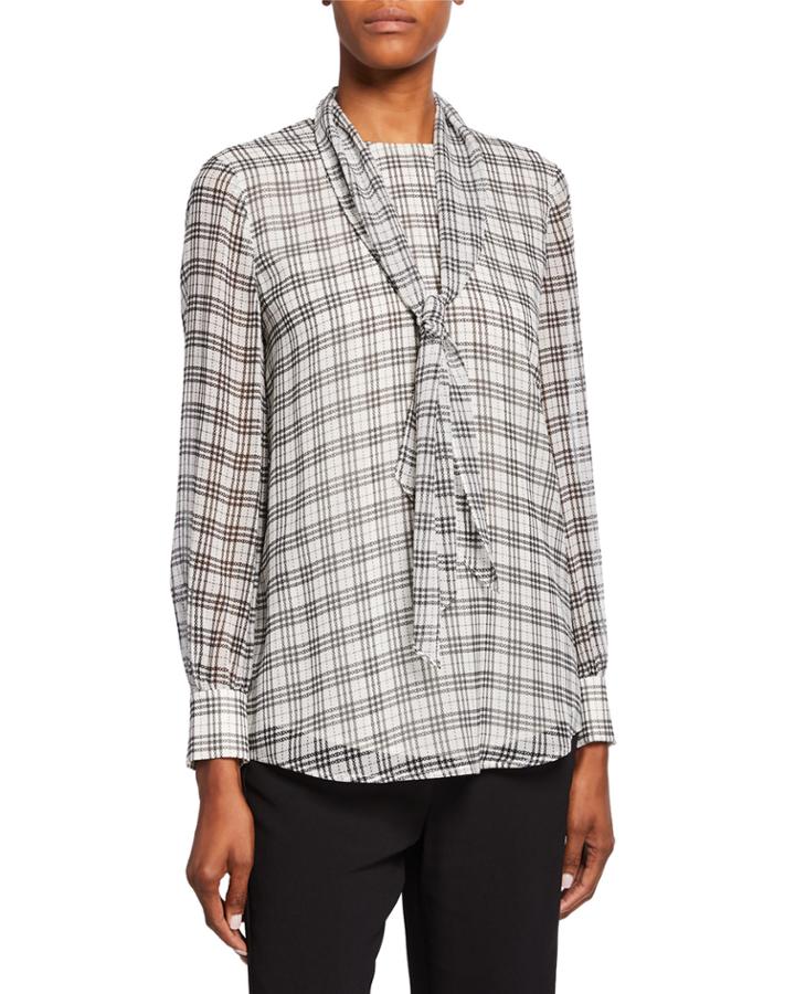 Prince Of Wales Plaid-print Tie-neck