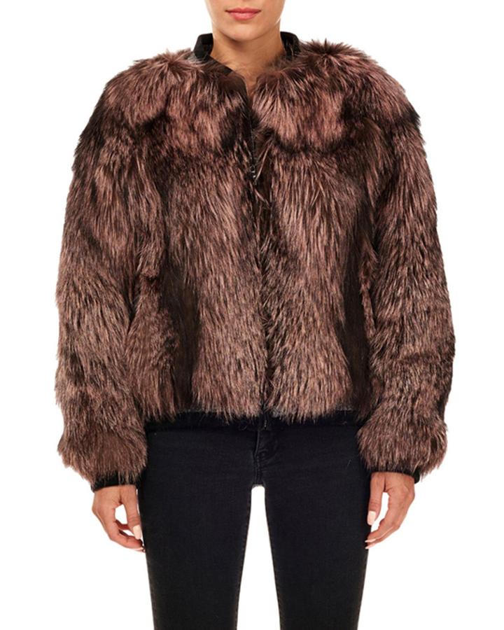 Punched Fox Fur Bomber Jacket