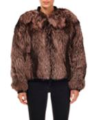 Punched Fox Fur Bomber Jacket