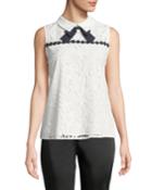 Floral Lace Collared Blouse With Bow