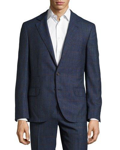 Check Two-piece Suit, Blue/barley