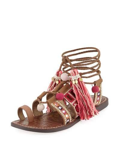 Gretchen Embroidered Flat Sandal,