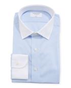 Men's Striped Dress Shirt W/ Contrast Cuffs & Collar