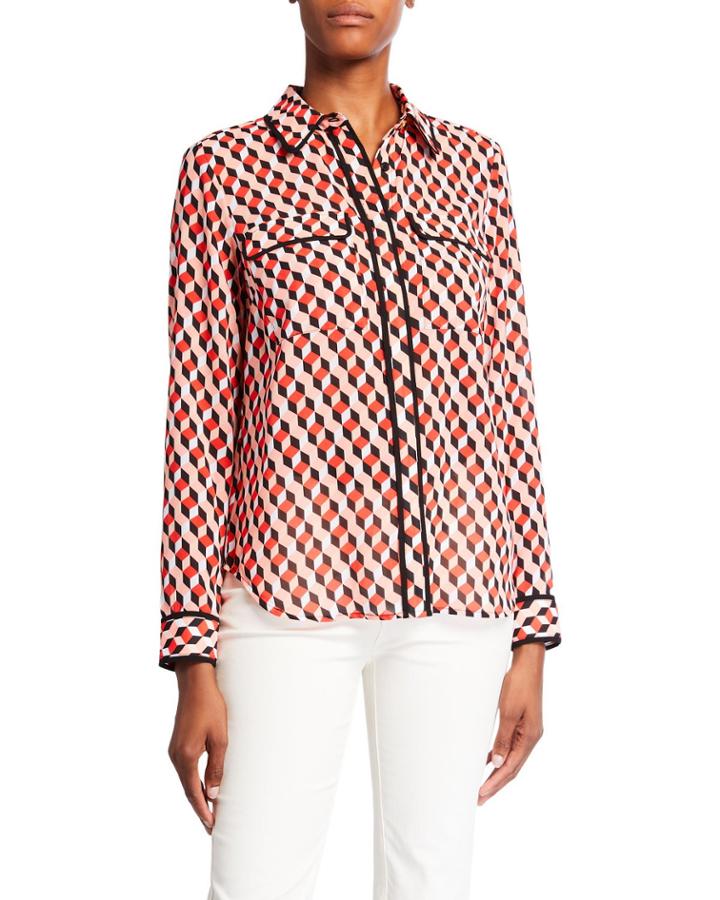 Printed Button-down Blouse
