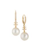 18k Yellow Gold Diamond South Sea Pearl Earrings, White