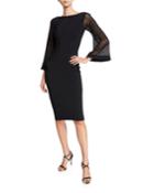Bateau-neck Mesh-sleeve Cocktail Dress