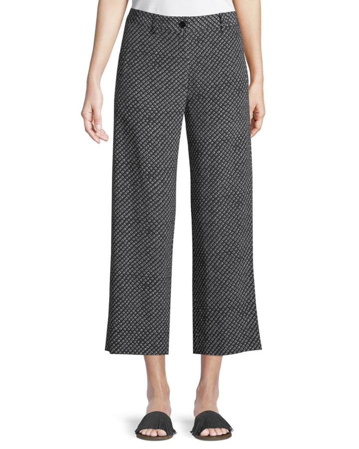 Straight-leg Fluid Silk Box-tile Crepe De Chine Cropped Pants