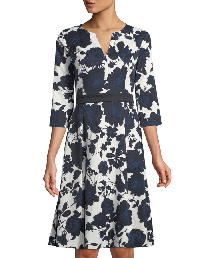 Ella 3/4-sleeve Floral Ottoman Dress