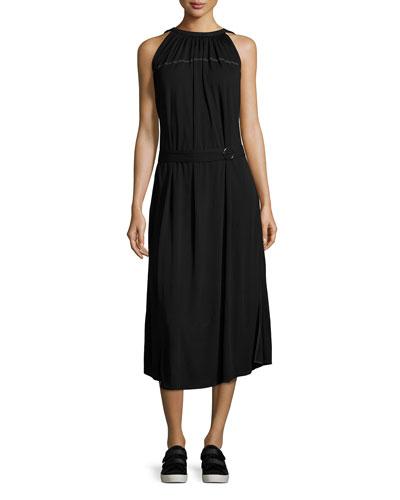 Shirred Jersey Midi Dress, Black