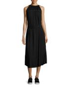 Shirred Jersey Midi Dress, Black