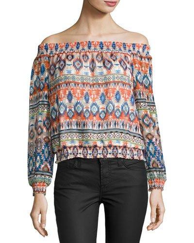 Off-the-shoulder Southwestern-print Top,