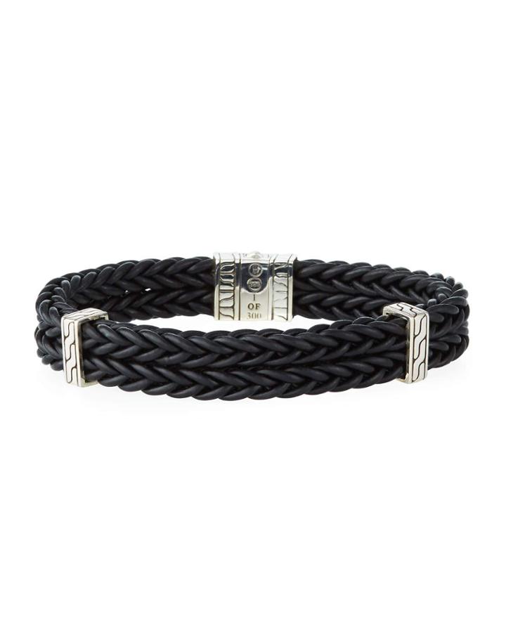 Men's Classic Chain 2-row Leather Bracelet,