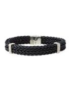 Men's Classic Chain 2-row Leather Bracelet,