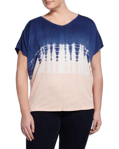 Crochet-trim Tie-dye Tunic, Navy/peach, Women's