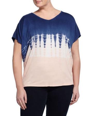 Crochet-trim Tie-dye Tunic, Navy/peach, Women's