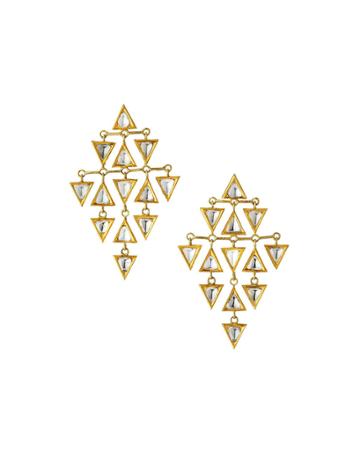 Kundan Vintage 18k Long Triangle Polki Earrings