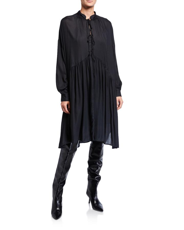 Dolls Gathered Tie-neck Dress