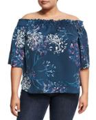 Off-the-shoulder Short-sleeve Satin Blouse,