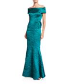 Off-the-shoulder Jacquard Trumpet Gown