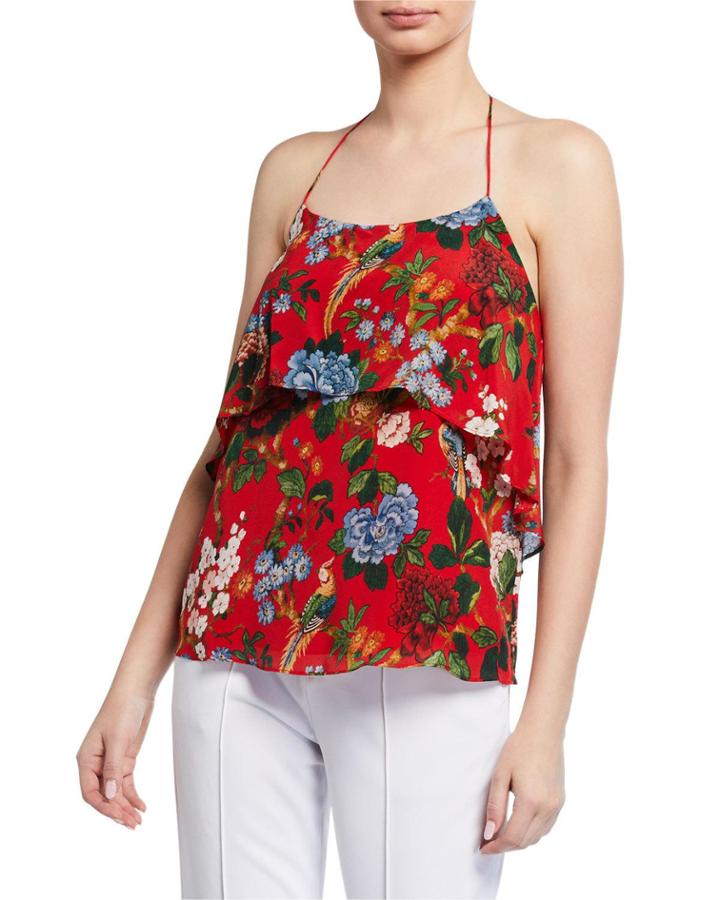 Marybeth Silk Halter-neck Ruffle Top