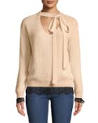 Lace-trimmed Tie-neck Pullover