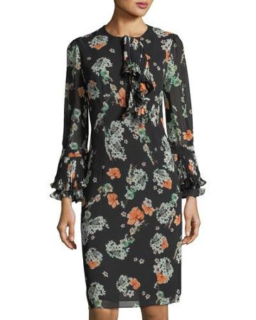 Floral-print Pleated Chemise Dress