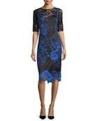 Half-sleeve Two-tone Lace Overlay Cocktail Dress