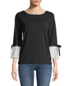 3/4-sleeve Lace-cuff Knit Top