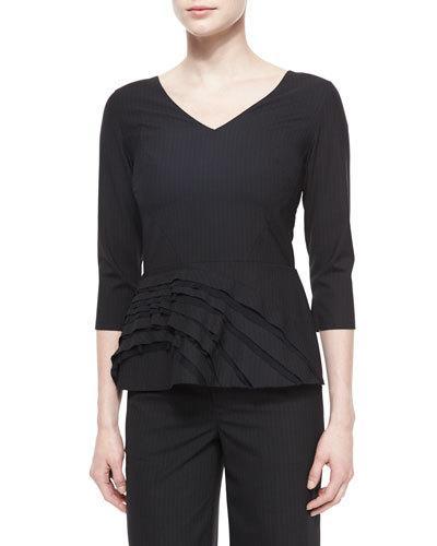 Pinstripe 3/4-sleeve Peplum Top, Black