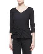 Pinstripe 3/4-sleeve Peplum Top, Black