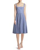 Square-neck Sleeveless Plaid Fit-and-flare Dress